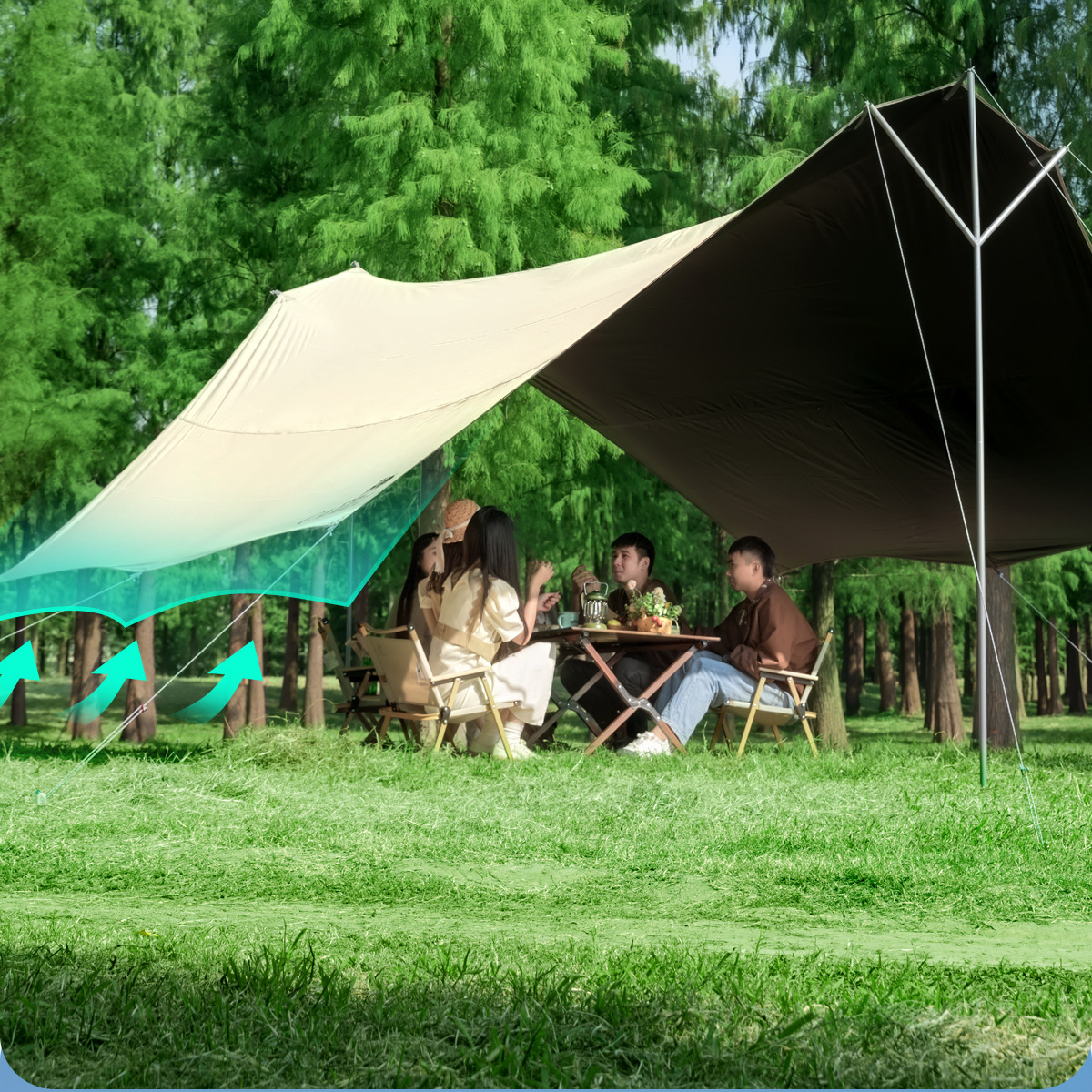 Camel Trident Canopy Tent Outdoor Large Camping Vinyl Curtain Sun Protection Beach Awning Full Set of Equipment