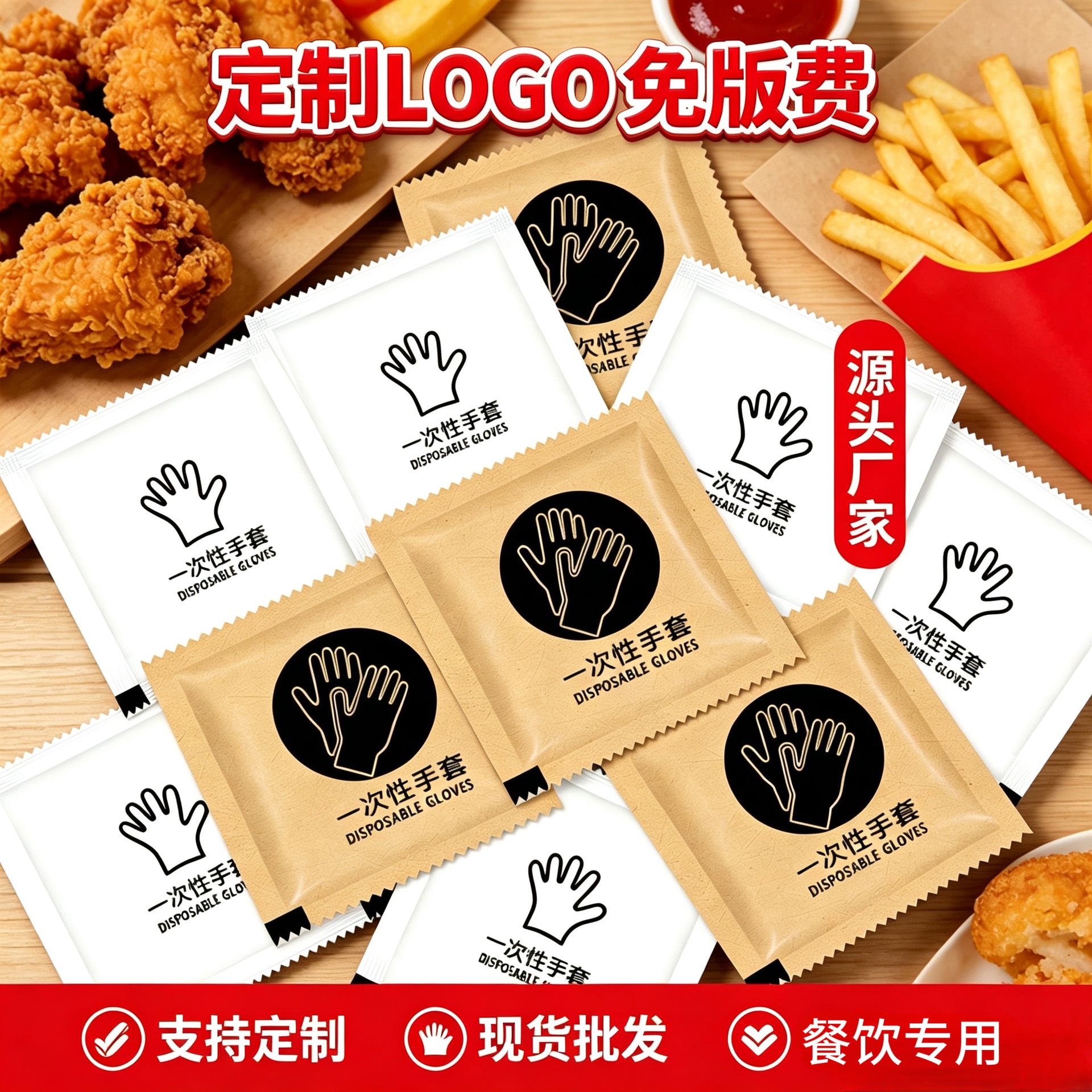一次性手套牛皮纸独包小包商用食品级餐饮店专用炸鸡独立包装手套
