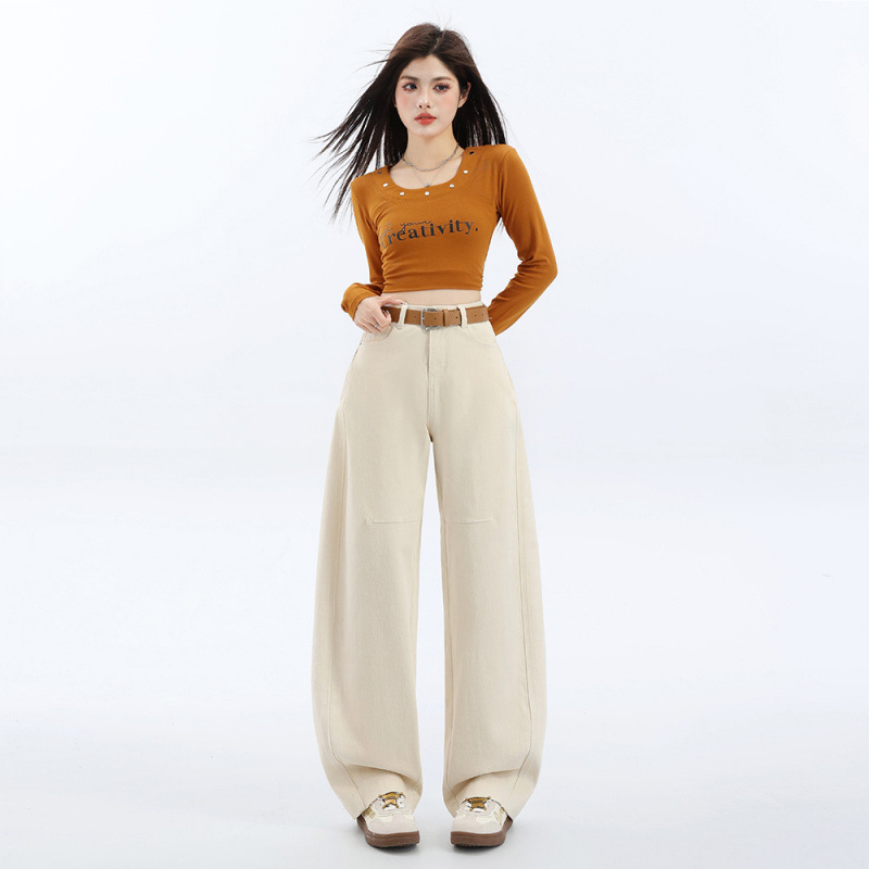 Jeans de pierna ancha azul claro de primavera de mujeres, nuevo tamaño de pera, cintura alta, pantalones de macheta rectos sueltos y delgados