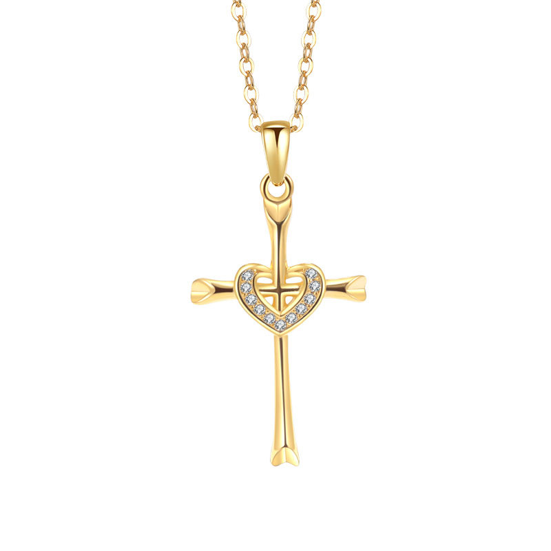 Schmuck Echt Vergoldet Herz Zirkon Anhänger Halskette Kreuz Schlüsselbein Kette Zubehör_voghion.com
