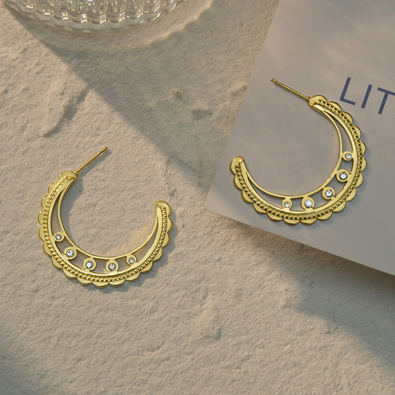 Mode Nouvelles Boucles D&#39;oreilles Creuses En Diamant De Lune Boucles D&#39;oreilles En Acier Au Titane Pour Femmes En Gros display picture 2