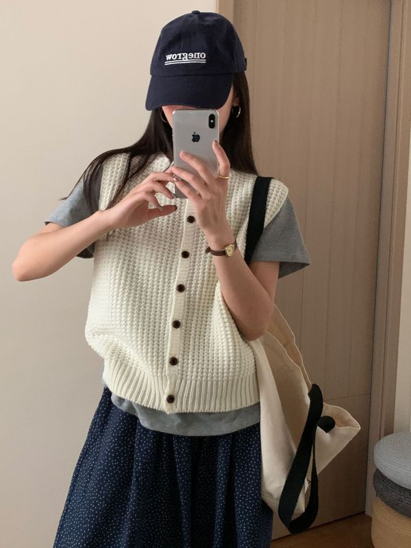 十三行女装秋季小众简约百搭基础款粗针休闲马甲法式叠穿针织背心|undefined
