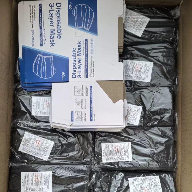 口罩一次性防尘透气含熔喷三层防护蓝色黑色50个一袋厂家批发薄款