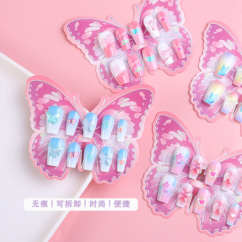 Nuevos productos hechos a mano para usar uñas mariposa parche de manicura mariposa accesorios de dibujos animados para usar uñas falsas tridimensionales terminadas