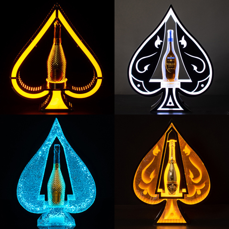 Luminoso acrílico negro melocotón un asiento de vino extranjero soporte de exhibición de vino accesorios de Bar hierro amarillo luz vino asiento verde luz Champagne Rey