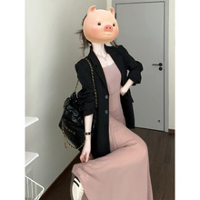 黑色西装外套女秋季宽松慵懒风独特漂亮小个子早秋韩系穿搭小西服