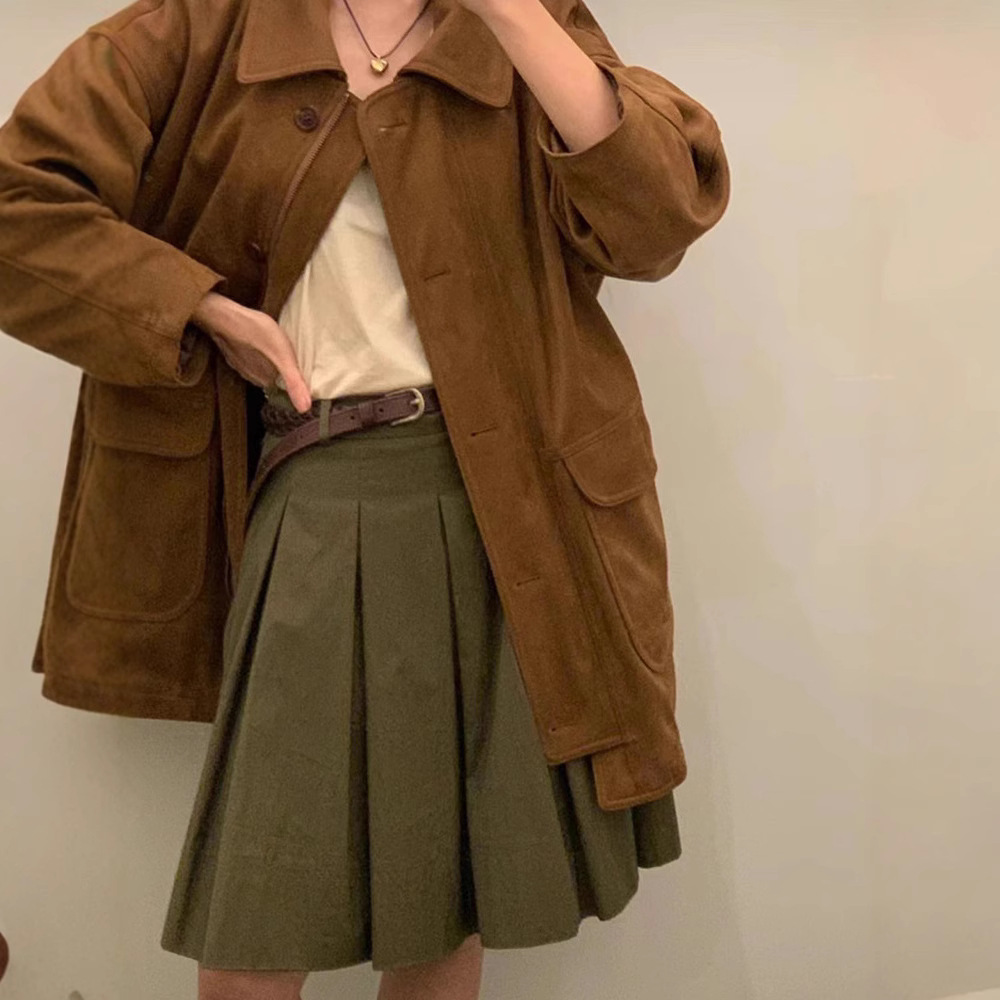 Solid color autumn cotton pleated skirt