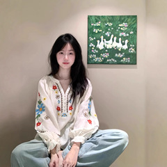 法式复古民族风衬衫女秋季2025年设计感宽松休闲长袖衬衣小众外套