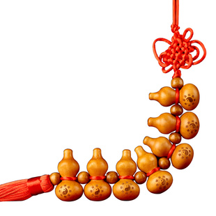 Peach Wood Gourd Pendant Five Blessings Gourd String Chinese Knot Hanging Decoration Car Bedroom Living Room Entrance Wood Carving Home Decoration