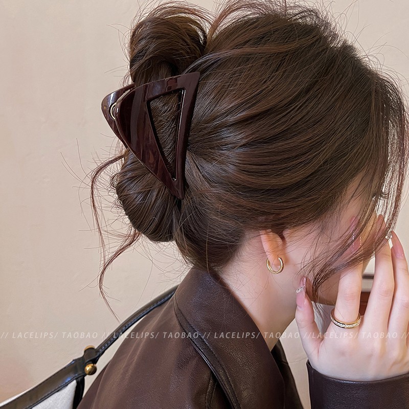 チョコレートブラウンヘアピンヘアグリッパー2025春夏新作ハイエンドシャーククリップ後頭部クリップヘアアクセサリー|undefined