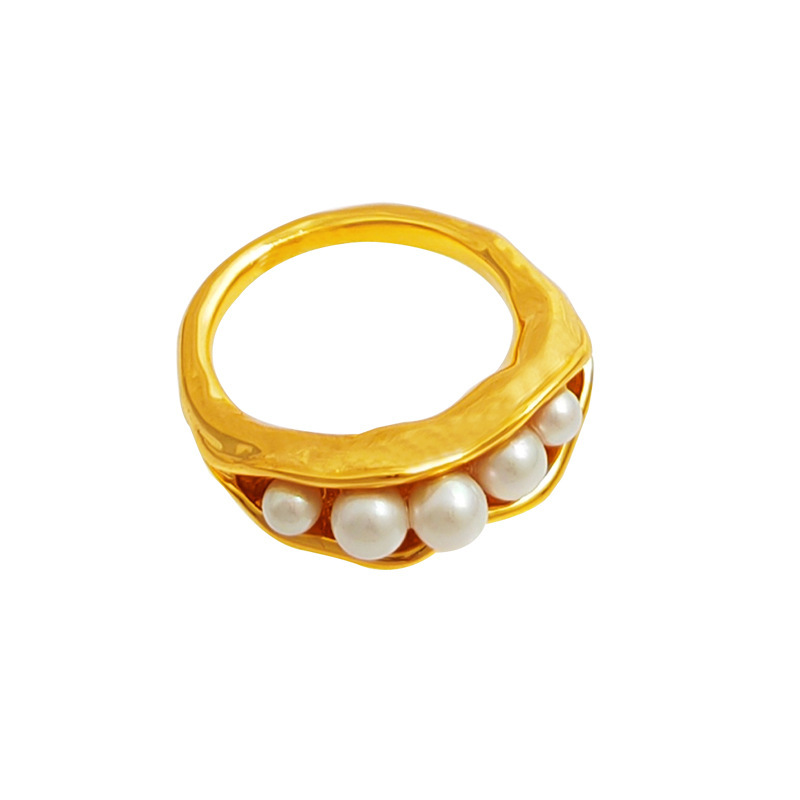 Retro Geometric Copper Rings Plating Artificial Pearls Copper Rings