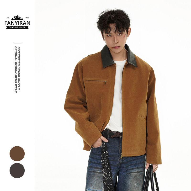 Ace Original Maillard Retro Suede Lapel Jacket for Men and Women Autum Loose Short Jacket Trendy Hj5772