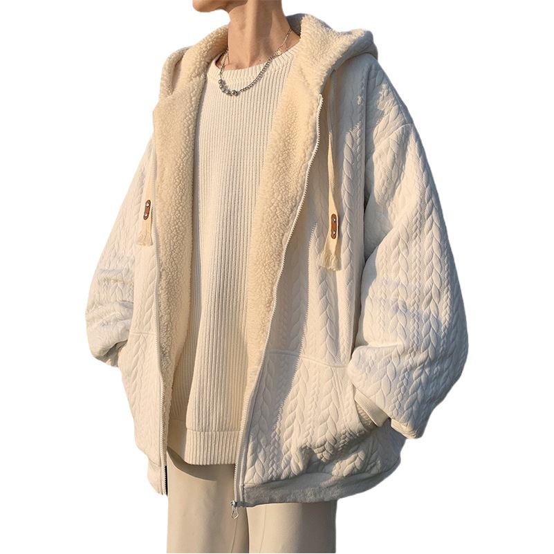 Abrigo de lana de cordero invierno de los hombres forrado de lana engrosada nicho original diseño de ropa acolchada de algodón marca de moda ins hong kong estilo ropa acolchada de algodón