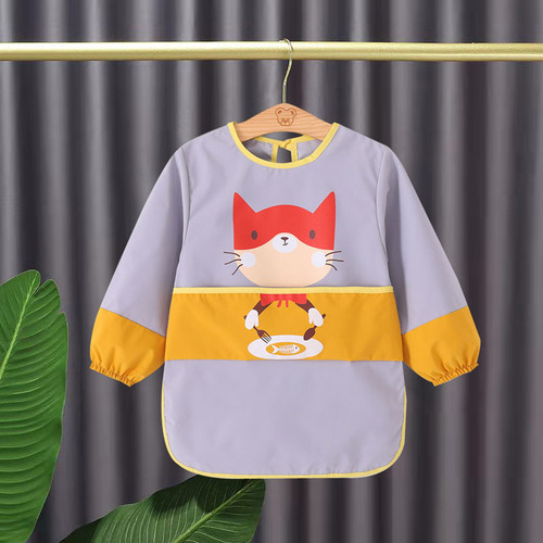 Children's long-sleeved waterproof smock, child's personalized apron, baby's eating clothes, mid-length bib, spring, autumn and winter