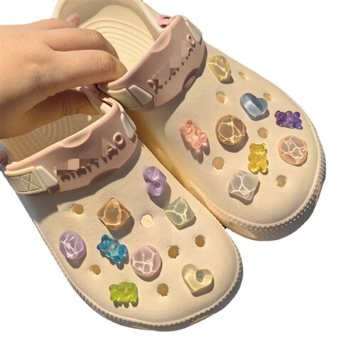 New transparent water ripple contrasting color sparkling geometric bear cave shoes shoe flower shoe buckle accessories DIY retro contrasting color