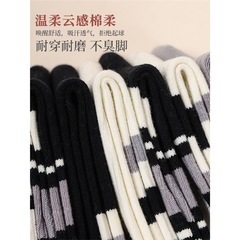 襪子女款秋冬中筒襪棉襪防臭雙針棉襪長筒條紋堆堆襪2024新款春秋
