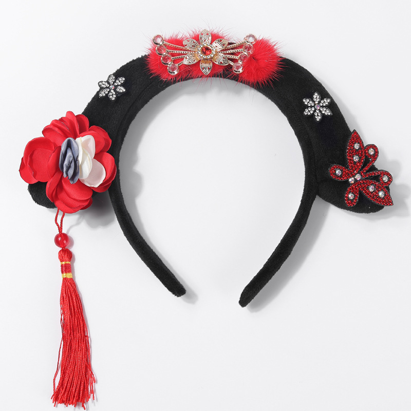 귀비 나비 체크 머리띠 레드 (Gwi-bi Na-bi Chekeu Meo-di Ti Re-deu)