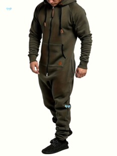 Men's Hooded Lined Fleece Jumpsuit Long Sleeve Full Zip