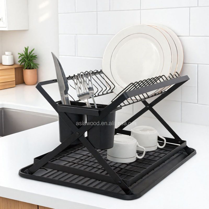 Amazonのベストセラーキッチン排水ディッシュラック、ボウル、箸、カトラリー、ウォーターカップ、ディナープレート収納ラック、折りたたみ式二層ディッシュラック|undefined