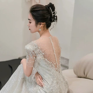 重工鱼尾轻婚纱新娘2025新款夏季小个子高级感拖尾出门纱修身礼服