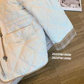 感翻领灯芯绒菱格夹棉棉服外套女2025秋冬新款设计感复古夹克