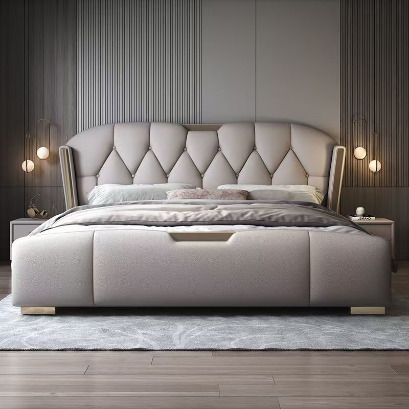 Italian Simple Leather Bed Double Bed 1.5 m Light Luxury Bed Master Bedroom Wedding Bed 2 m Queen Bed Soft Bag Storage Bed