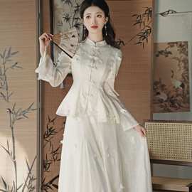 新中式国风套装盘扣衬衫半身裙高级感小洋装两件套冬装搭配一整套