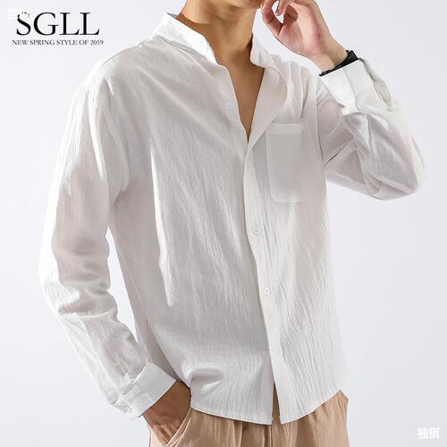 Linen Shirt Men Long Sleeve Japanese-Chinese Style Men's Shirt Loose Plus Size Men's Outerwear Cotton Linen Casual Top