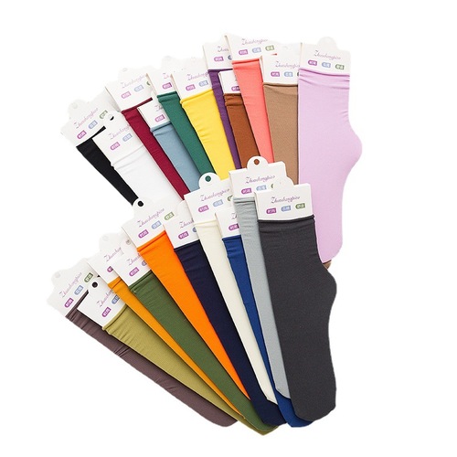 Nylon Velvet Socks for Women, Mid-Calf Thin Style Spring and Summer Pile Socks Korean Pure Color Candy Ladies Ice Socks 