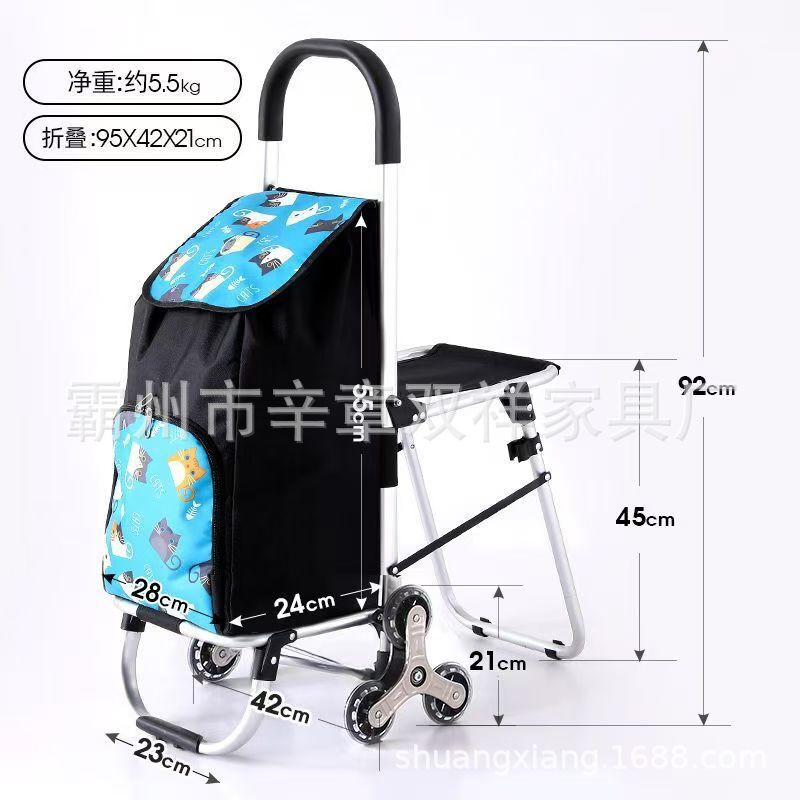 Household Foldableing Stool Grocery Shopping Trolley Foldableing Shopping Cart Small Trolley Luggage Climbing Stairs Grocery Shopping Cart