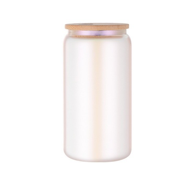 Taza de vidrio de transferencia de calor de 12oz de sublimación Taza de vidrio esmerilado Mason Taza de revestimiento Taza de vidrio con tapa de bambú
