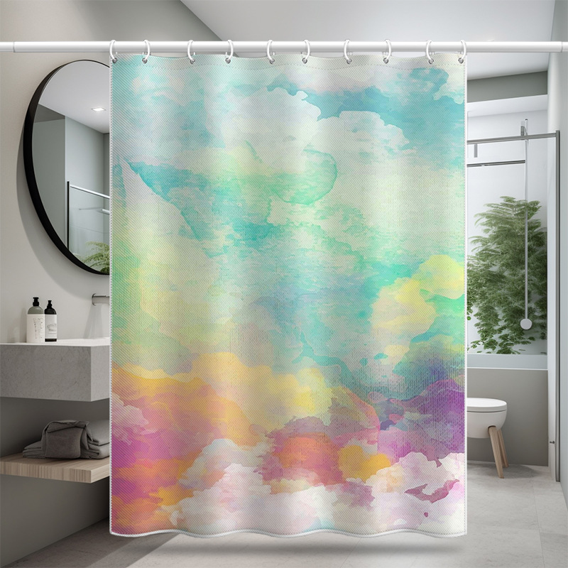 Cortina de ducha con diseño de mármol y nubes en acuarela, directamente del fabricante, gruesa, impermeable, resistente al moho, poliéster._voghion.com