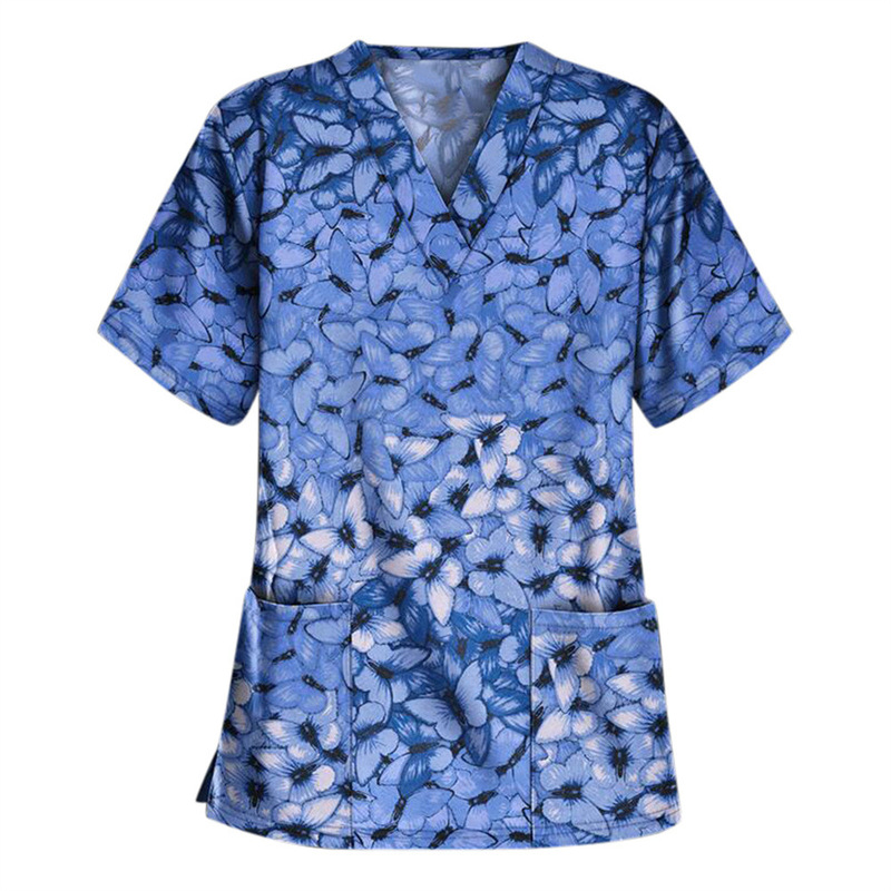 Women's T-shirt T-shirt V-neck nurse uniform whole butterfly leisure Europe and the United States cross-border source direct AliExpress Amazon