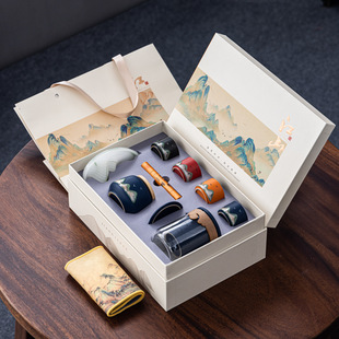 Forbidden City Cultural and Creative Business Souvenirs National Trend Qianli Jiangshan Tea Set High-End Gift Box for Customers Souvenirs with Logo Printed