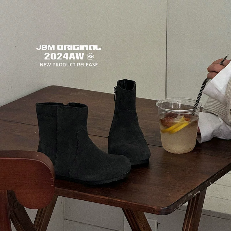 Demi-season fleece low boots, children's leather shoes, genuine leather, mid-length, internet celebrity