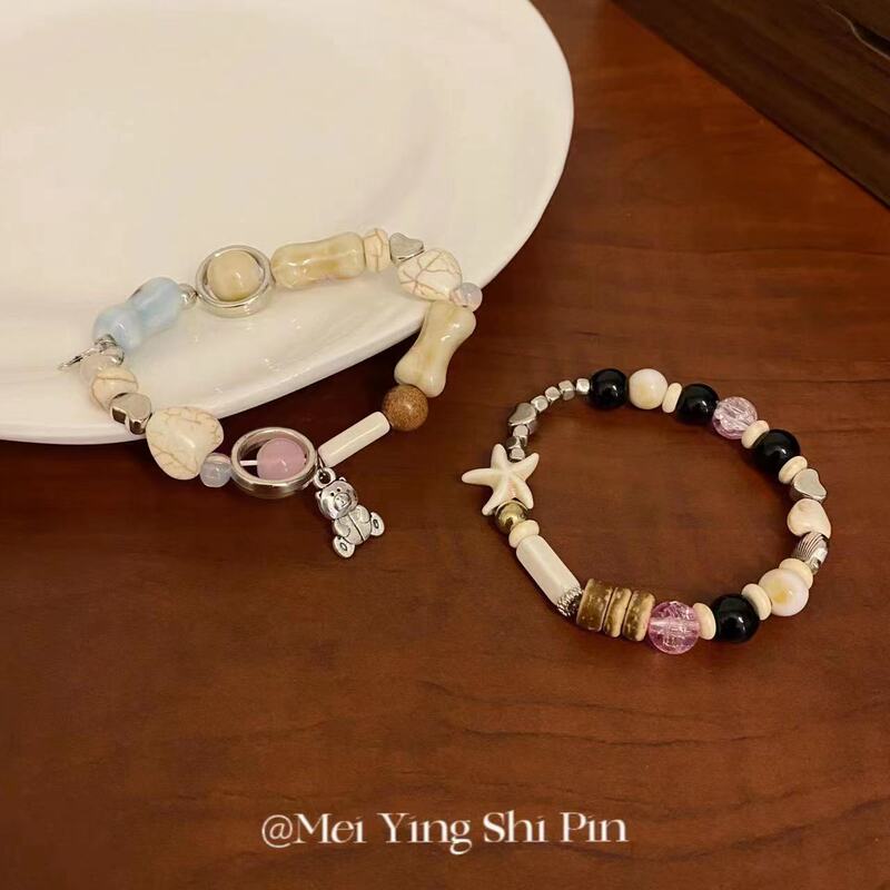 Malacaron Cream Ceramic Bracelet Women's 2023 New Cute Sweet Girl Star Pendant Beaded Bracelet