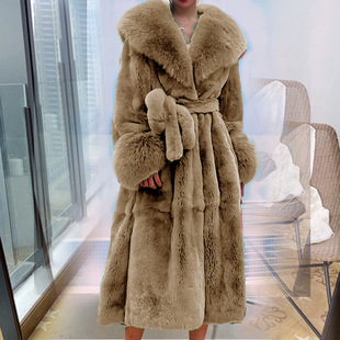 2022 Autumn and Winter Large Fur Collar Fashion Fur Coat Women's Medium Long Thickened European and American Temperament Loose Casual Coat