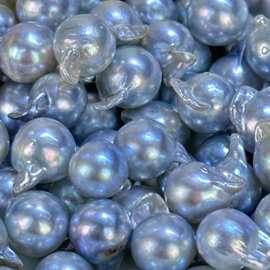 8-9mm海水akoya真多麻珍珠裸珠颗粒统货批发巴洛克银灰色微微瑕