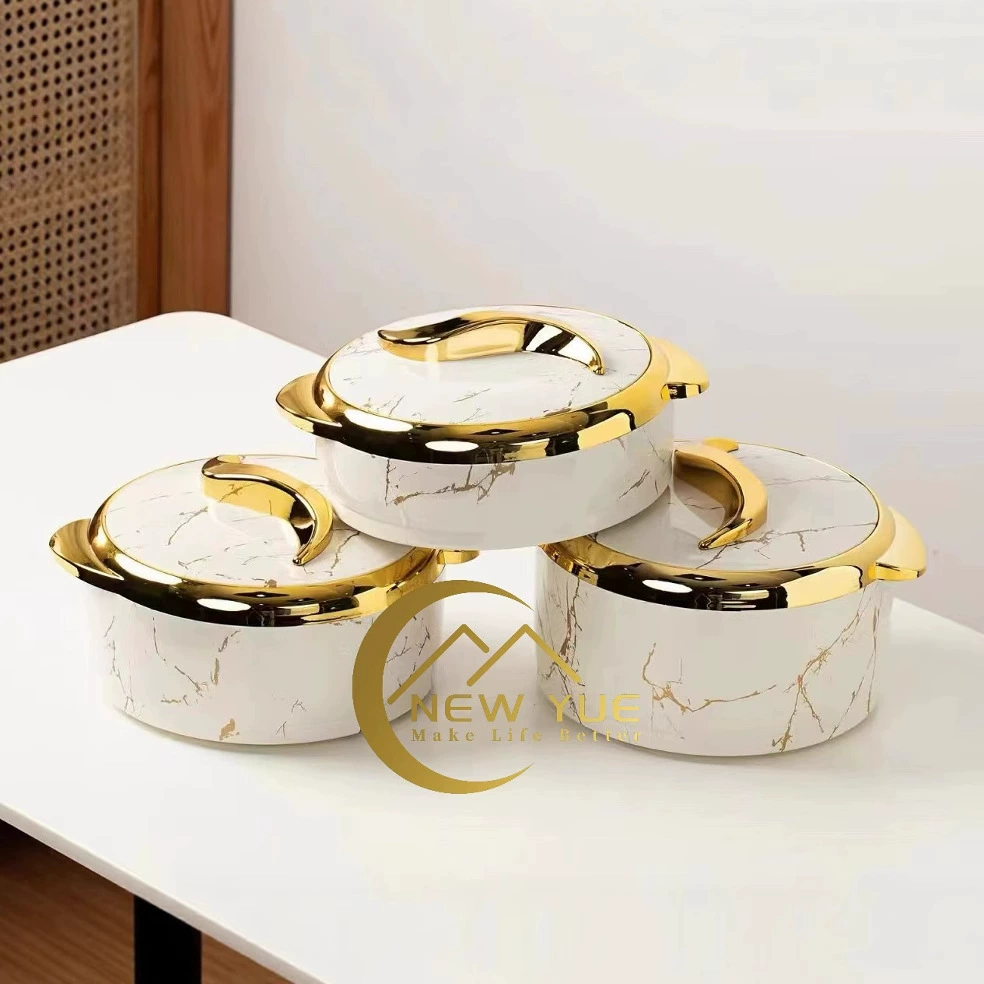 Производители для международной торговли напрямую продают контейнеры для хранения пищевых продуктов из нержавеющей стали, термосы для обедов, термосотейники, кухонную посуду, золотой набор из трех предметов.