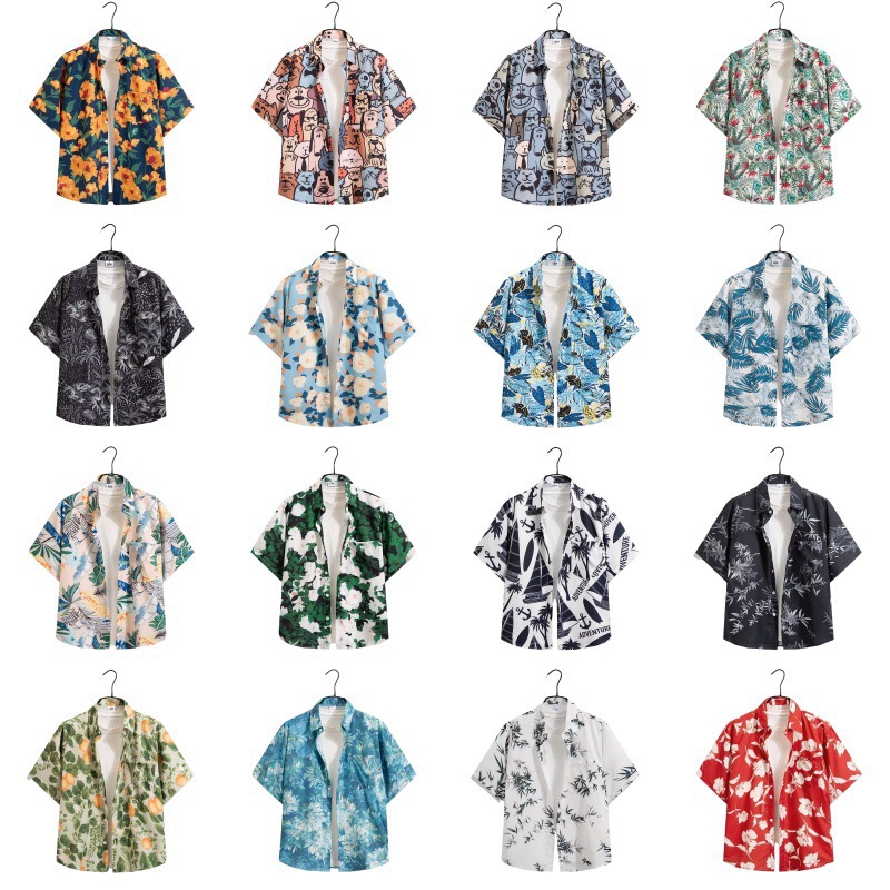 Thai Restaurant Employee Uniform Short-Sleeved Floral Shirt Retro Floral Beach Vacation Style Men and Women Songkran Festival Hawaii Thai Restaurant Employee Uniform Short-Sleeved Floral Shirt Retro Floral Beach Vacation Style Men and Women Songkran Festival Hawaii