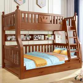xs%实木橡木上下铺床二层带书桌梯柜床成人床高低床子母床儿童双