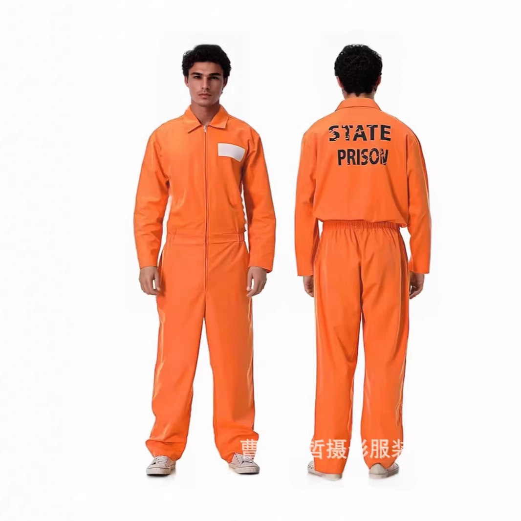 Cross-Border Adult Cosplay Costume Halloween Prisoner Outfit Prison Inmate Cosplay Role-Playing Costume Orange Uniform
