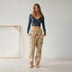 2024 New Summer Women's Solid Color Rib Slim T-Shirt V-neck Y2K Long Sleeve Knit Spice Girl Top Wholesale