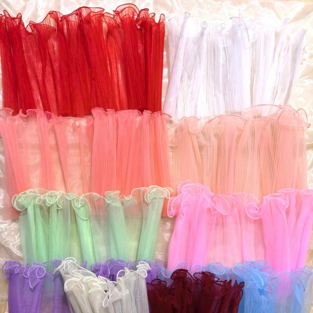 浪花纱百褶纱花艺珍珠纯色素边花店鲜花包装材料蛋糕烘焙波浪纱