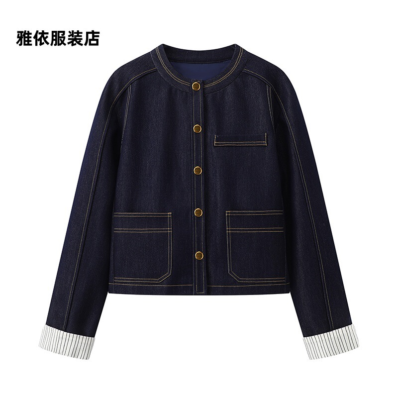 2025 Spring New Imitation Denim Jacket Overline Pocket Jacket Short Small Top Women's D401BM40DW00