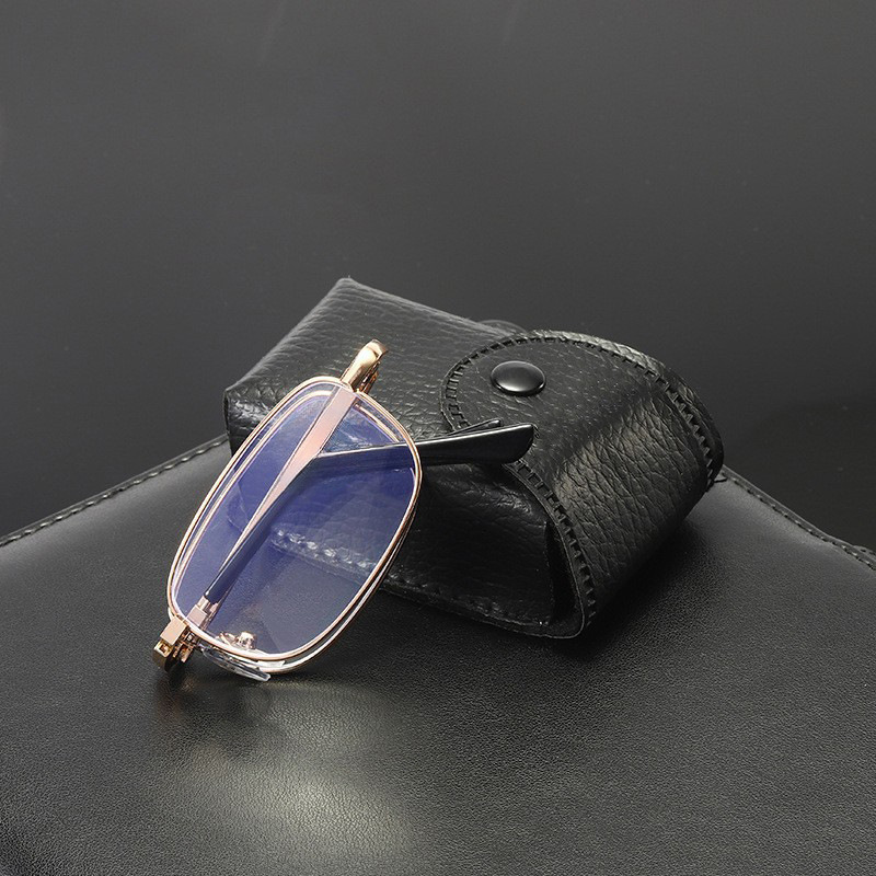 Women's Foldable Metal Small Frame Reading Glasses, Men's Presbyopic Glasses, High-Definition Lenses, Reading Glasses Frames with Case Wholesale