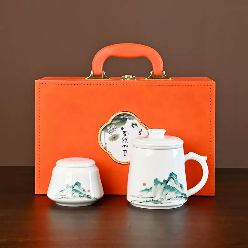 羊脂玉白瓷办公杯马克杯高档礼盒套装会议办公泡茶茶杯礼品定制小