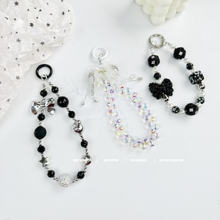 Luxurious and High-End Crystal Beads Satchel Chain Wrist Short Lanyard with Clip Mobile Phone Case Keychain Pendant Trendy