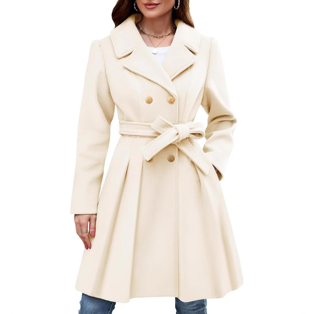 Amazon New Women's Slim Fit Double-Breasted Notched Lapel Coat Thick A-Line with Pockets Woolen Jacket