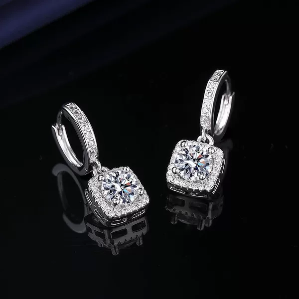 European and American New Princess Square Earrings 1 karat Copper Set Zircon for Girlfriend All-match Earrings Women Square Earrings